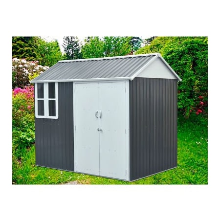 Almo Fulfillment Services Hanover Galvanized Steel Shed, 63-11/16"L x 102"W x 87-3/5"H, Dark Gray/White HANNORDICSHD-GW